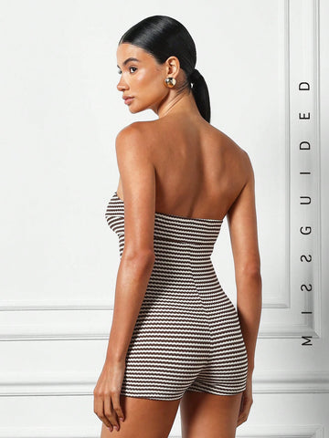 MISSGUIDED Striped Bandeau Knot Detail Playsuit