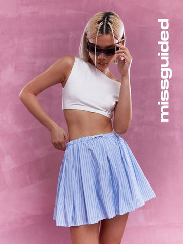 MISSGUIDED Striped Pleated Mini Skirt