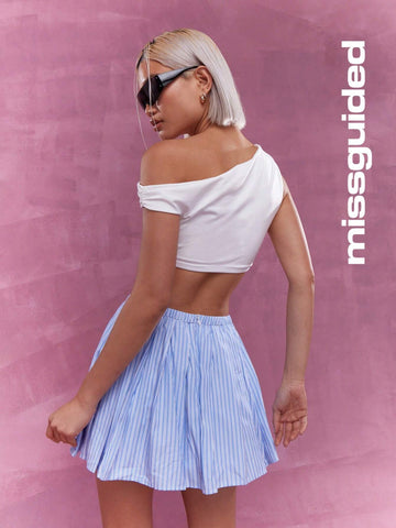 MISSGUIDED Striped Pleated Mini Skirt