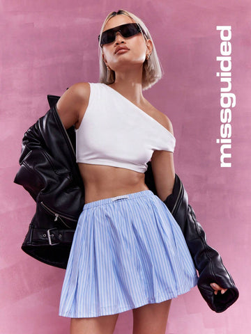 MISSGUIDED Striped Pleated Mini Skirt