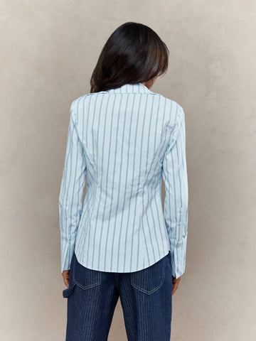 MISSGUIDED Stripes Asymmetric Button Fitted Shirt Blouse