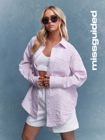 MISSGUIDED Textured Shirt Blouse With Pocket Detail