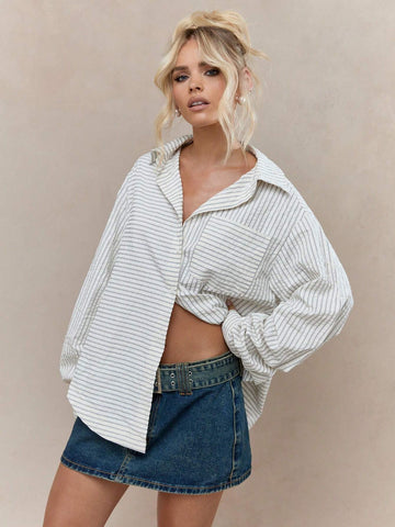 MISSGUIDED Textured Stripes Shirt Blouse