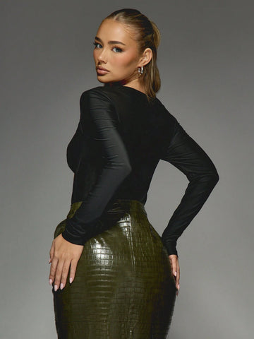 MISSGUIDED Twist Bust Cut Out Long Sleeves Bodysuit