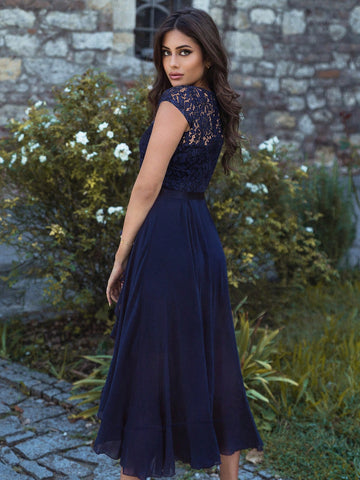 MIUSOL Bridesmaid Dress With Lace Ruffle Hem And Irregular Hemline