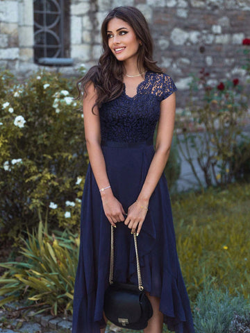 MIUSOL Bridesmaid Dress With Lace Ruffle Hem And Irregular Hemline