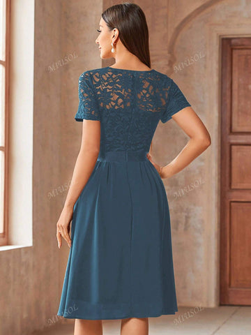 MIUSOL Contrast Floral Lace Chiffon Cocktail Party Swing Dress,Wedding Event Dress