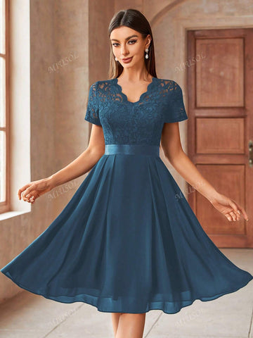 MIUSOL Contrast Floral Lace Chiffon Cocktail Party Swing Dress,Wedding Event Dress