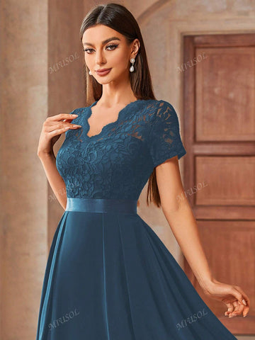 MIUSOL Contrast Floral Lace Chiffon Cocktail Party Swing Dress,Wedding Event Dress