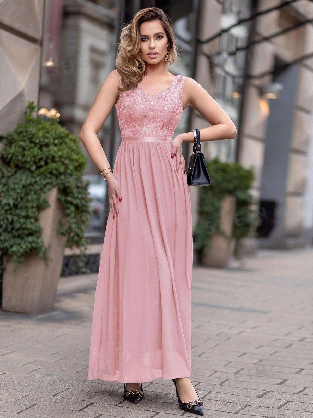 MIUSOL Contrast Lace Chiffon Formal Dress