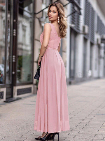 MIUSOL Contrast Lace Chiffon Formal Dress