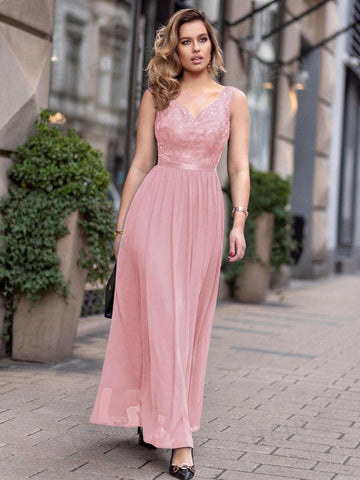 MIUSOL Contrast Lace Chiffon Formal Dress