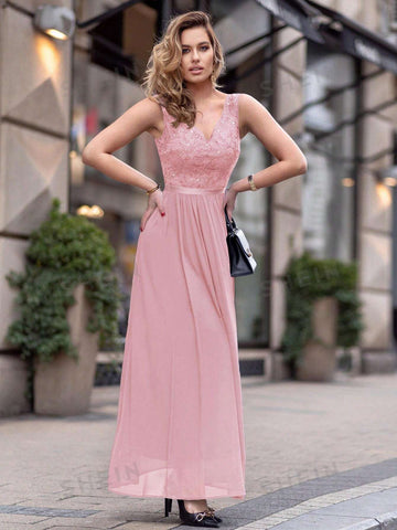 MIUSOL Contrast Lace Chiffon Formal Dress