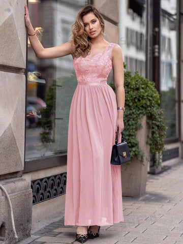 MIUSOL Contrast Lace Chiffon Formal Dress