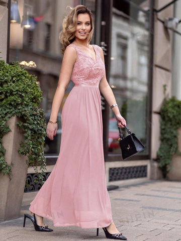 MIUSOL Contrast Lace Chiffon Formal Dress