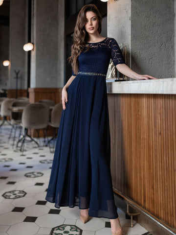MIUSOL Contrast Lace Chiffon Panel Evening Party Maxi Dress
