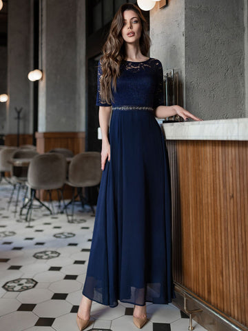 MIUSOL Contrast Lace Chiffon Panel Evening Party Maxi Dress