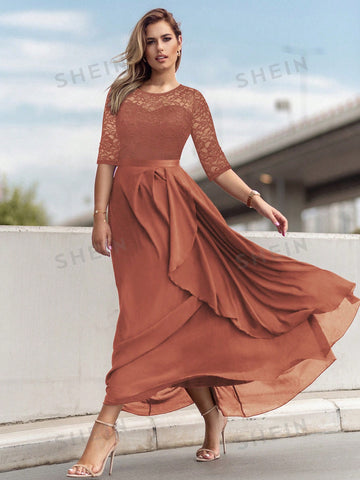 MIUSOL Contrast Lace Ruffle Trim Dress