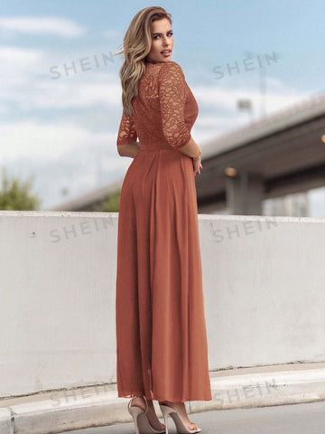 MIUSOL Contrast Lace Ruffle Trim Dress