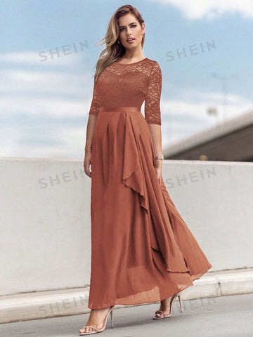 MIUSOL Contrast Lace Ruffle Trim Dress