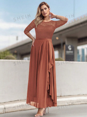 MIUSOL Contrast Lace Ruffle Trim Dress