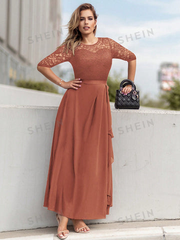 MIUSOL Contrast Lace Ruffle Trim Dress