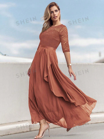 MIUSOL Contrast Lace Ruffle Trim Dress