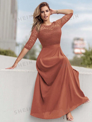 MIUSOL Contrast Lace Ruffle Trim Dress