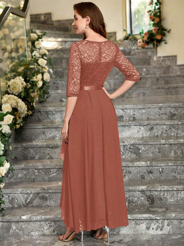 MIUSOL Floral Lace Bodice Ruffle Trim Chiffon Formal Party Maxi Dress