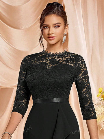 MIUSOL Floral Lace Ruffle Trim Split Thigh Cocktail Party Bodycon Dress