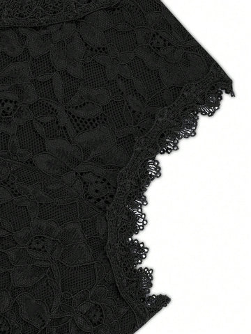 MIUSOL Lace Panel High Low Hem Chiffon Bridesmaid Dress