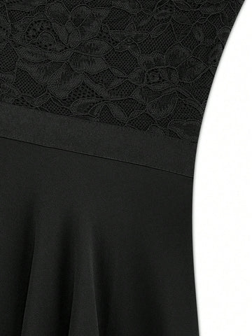 MIUSOL Lace Panel High Low Hem Chiffon Bridesmaid Dress