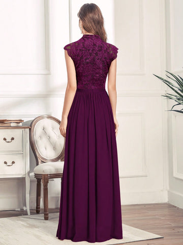 MIUSOL Mock Neck Lace Bodice Zip Back Prom Dress