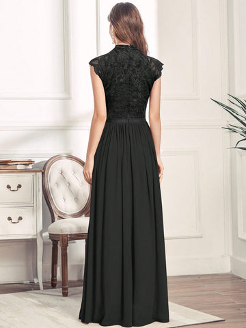 MIUSOL Mock Neck Lace Bodice Zip Back Prom Dress