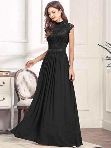 MIUSOL Mock Neck Lace Bodice Zip Back Prom Dress