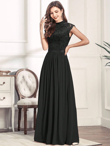 MIUSOL Mock Neck Lace Bodice Zip Back Prom Dress