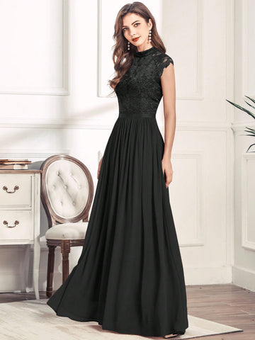 MIUSOL Mock Neck Lace Bodice Zip Back Prom Dress