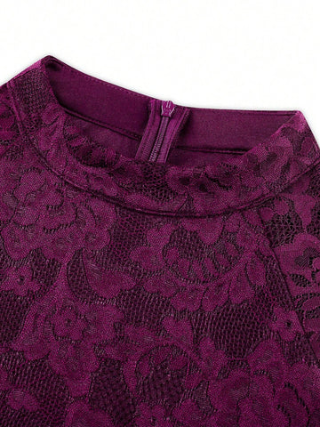 MIUSOL Mock Neck Lace Bodice Zip Back Prom Dress