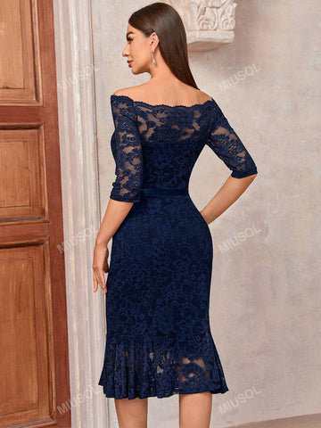 MIUSOL Off Shoulder Mermaid Hem Lace Cocktail Party Bodycon Dress
