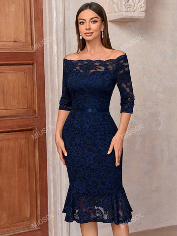 MIUSOL Off Shoulder Mermaid Hem Lace Cocktail Party Bodycon Dress