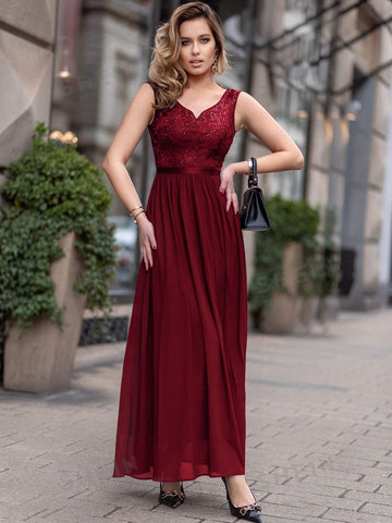 MIUSOL Sequin Insert Contrast Lace Maxi Formal Dress