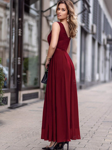 MIUSOL Sequin Insert Contrast Lace Maxi Formal Dress