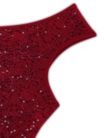 MIUSOL Sequin Insert Contrast Lace Maxi Formal Dress