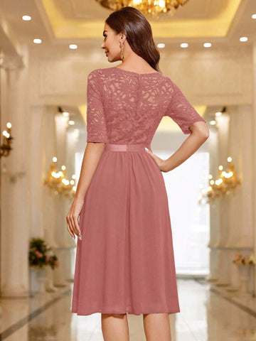 MIUSOL Sweetheart Neck Floral Lace Ruffle Trim Cocktail Party Swing Dress