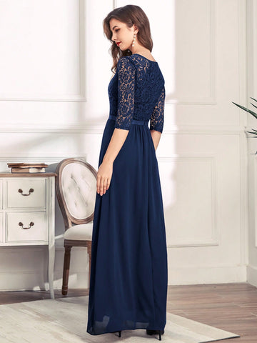 MIUSOL Zip Back Lace Bodice Slit Hem Prom Dress