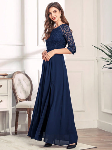 MIUSOL Zip Back Lace Bodice Slit Hem Prom Dress