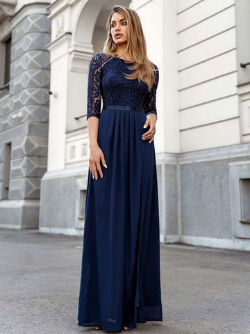 MIUSOL Zip Back Lace Bodice Slit Hem Prom Dress