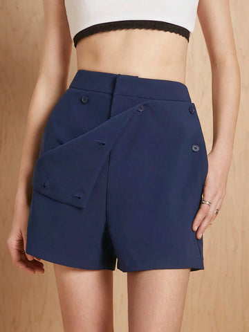 MONSE Oxana Designer Solid Color Button-Front Multi-Pocket Suit Shorts, For Daily Casual Wear,Women Clothes,For Summer
