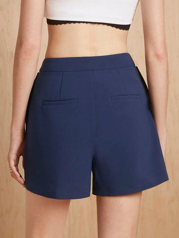 MONSE Oxana Designer Solid Color Button-Front Multi-Pocket Suit Shorts, For Daily Casual Wear,Women Clothes,For Summer
