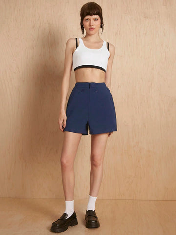 MONSE Oxana Designer Solid Color Button-Front Multi-Pocket Suit Shorts, For Daily Casual Wear,Women Clothes,For Summer